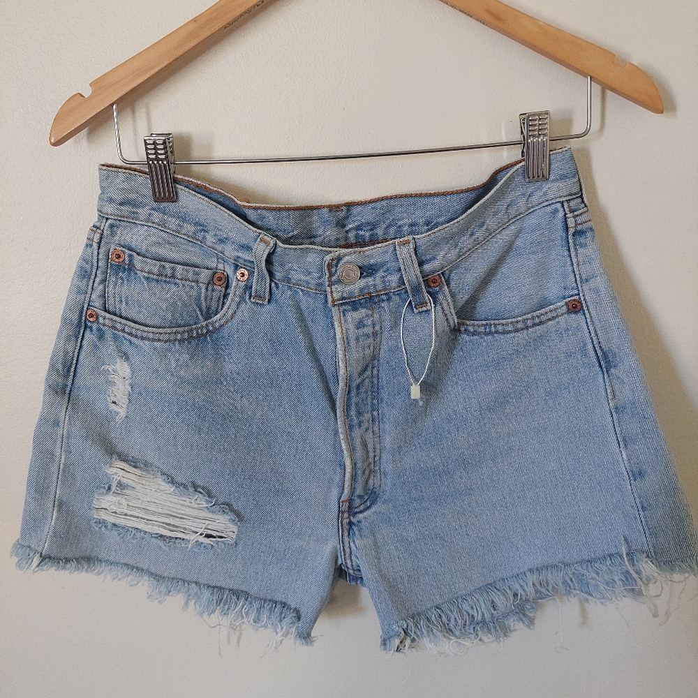 Levi's Distressed Light Denim Shorts